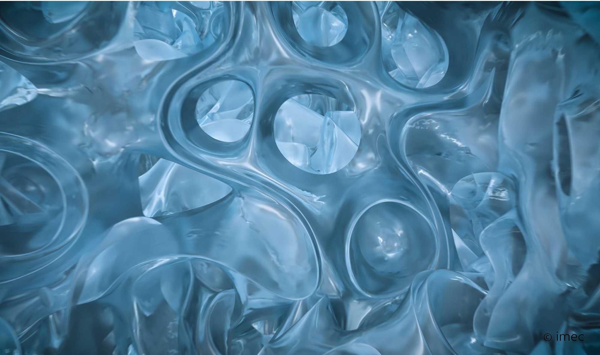 De vastestofelektrolyt van imec, een nieuw materiaal voor de volgende generatie lithium-ion batterijen voor elektrische voertuigen (artistieke weergave). Bron: imec. 